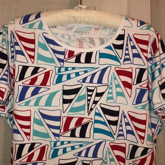 Talbots XL White Blue Red Nautical Short Sleeve Cotton Crewneck Tee - Picture 3 of 11